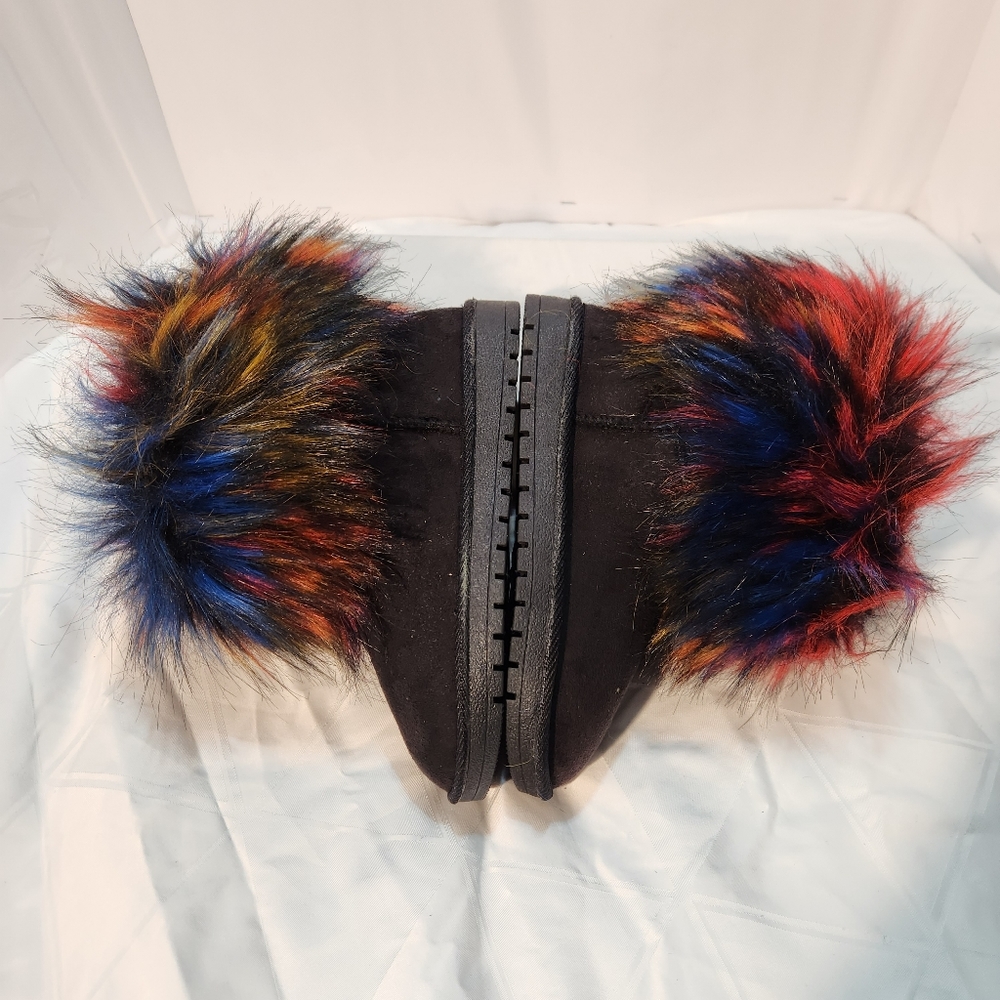 JUSTFAB MULTICOLOR CARRIE FAUX-FUR FUZZY BLACK ANKLE BOOTS 6 - Picture 6 of 9